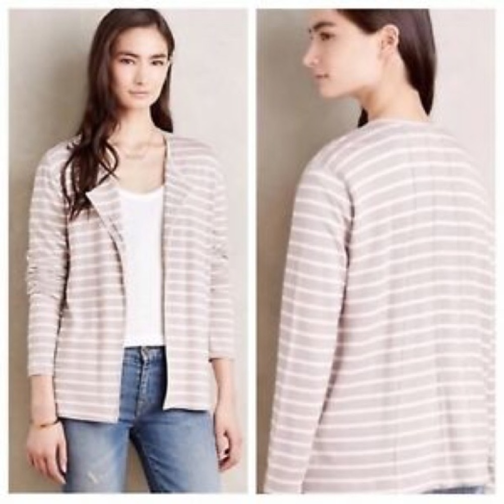 [Bordeaux] Mauve White Stripe Open Front Cardigan - image 1